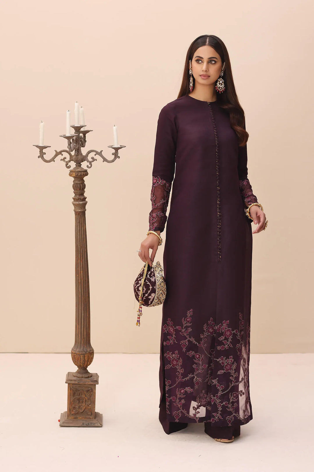 Shop Luxury Plum Pakistani Salwar Kameez Dupatta Embroidered Salwar Suit