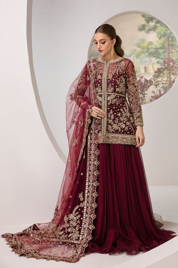 Shop Luxury Rose Red Embroidered Kameez Lehenga Pakistani Wedding Dress