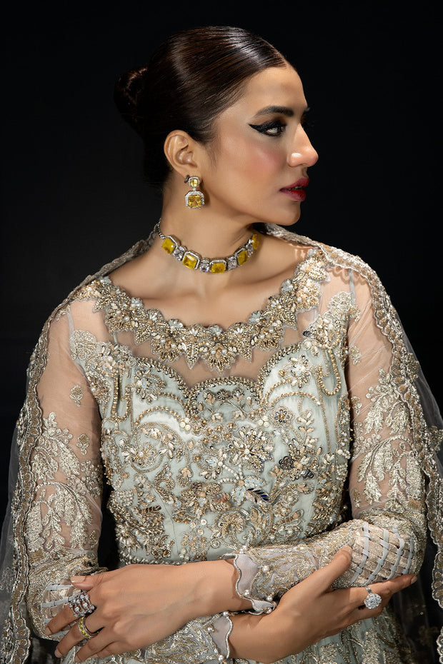Shop Luxury Sky Blue Silver Embroidered Pakistani Wedding Pishwas