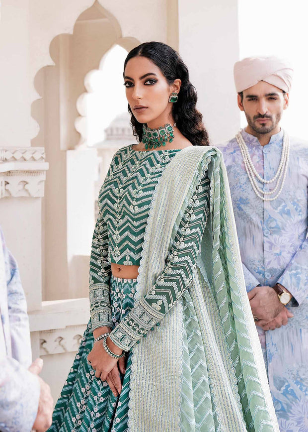Shop Luxury Teal Green Pakistani Wedding Dress in Lehenga Choli Style