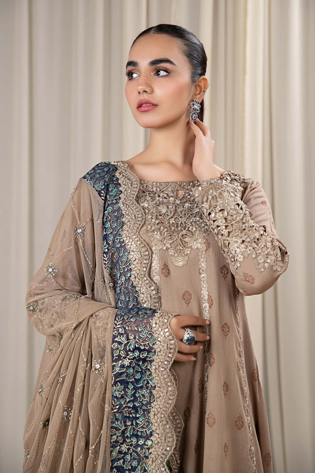 Shop Maria B Coffee Shade Embroidered Luxury Pret Pakistani Party Dress 2024