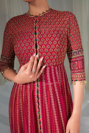 Shop Maroon Colored Golden Heavily Embroidered Pishwas Style Party Dress