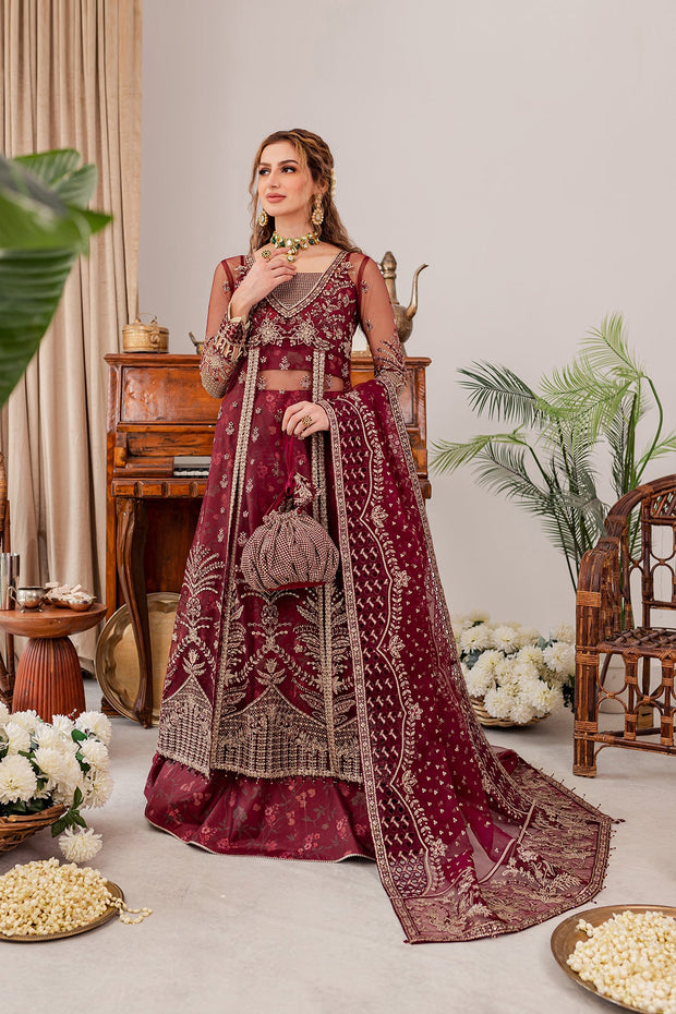Shop Maroon Red Embroidered Pakistani Wedding Dress Long Frock Lehenga 2023