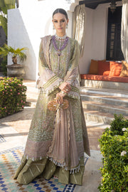 Mendi Green Embellished Open shirt Sharara Pakistani Wedding Dress