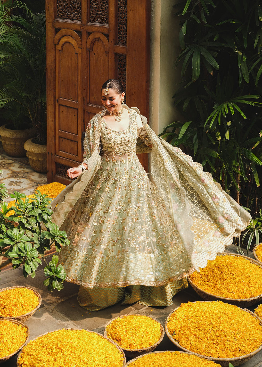 Shop Mint Green Embroidered Pakistani Wedding Dress Pishwas Sharara Style