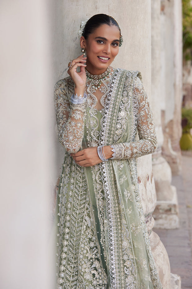 Shop Mint Green Embroidered Pakistani Wedding Dress in Gown Gharara Style