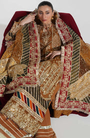 Shop Multi Colored Embellished Brown Pakistani Kameez Sharara Dress