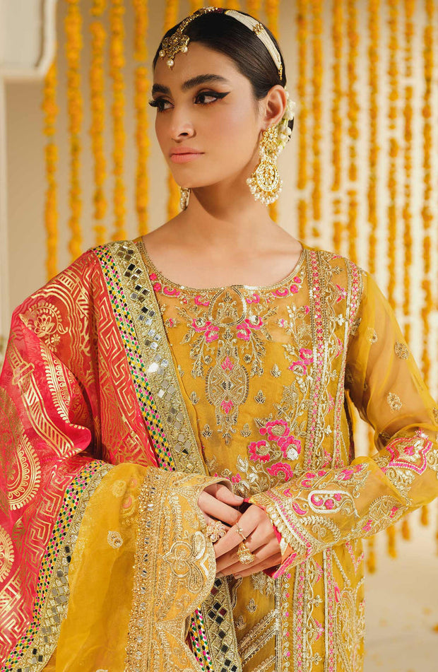 Shop Multicolored Embroidered Yellow Pakistani Kameez wedding Dress