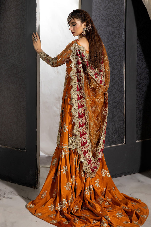 Shop Mustard Embroidered Pakistani Wedding Dress in kameez Sharara Style