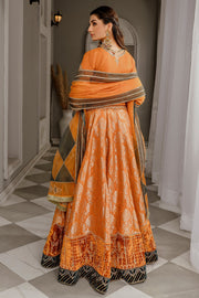 Shop Mustard Orange Embroidered Pakistani Long Pishwa Dupatta Party Dress