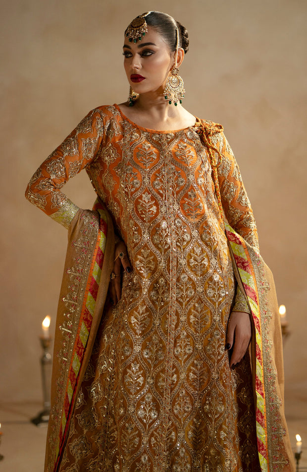 Shop Mustard Royal Style Pakistani Wedding Dress Kameez Heavy Flare Sharara