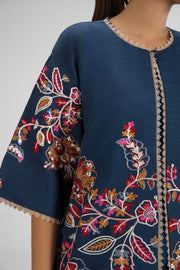 Shop Navy Blue Front Open Jacket Luxury Pret Pakistani Salwar Kameez