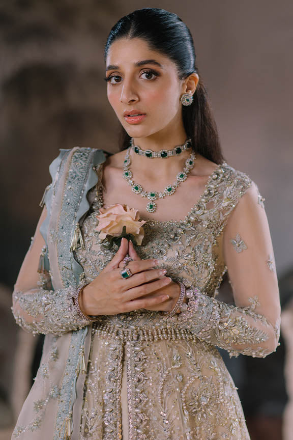 Shop Nude Heavily embellished Pakistani Wedding Dress Gown Pishwas Style