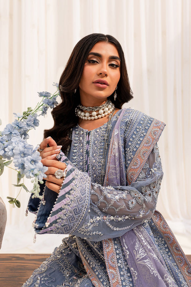 Shop Pakistani Kameez Sharara Heavily Embroidered Grey Wedding Dress