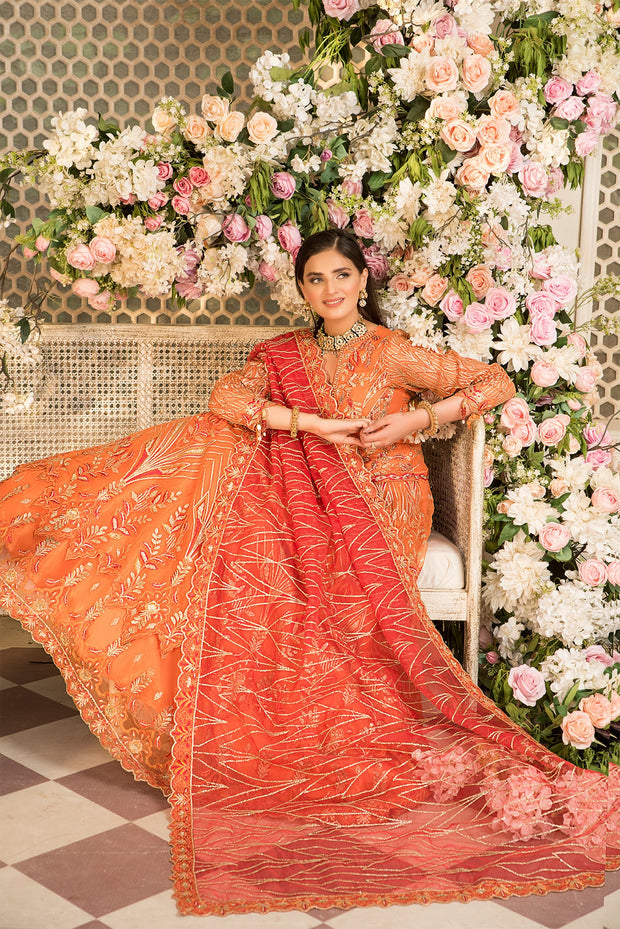 Shop Peach Heavily Embroidered Pakistani Wedding Dress Double Layered Pishwas 2023
