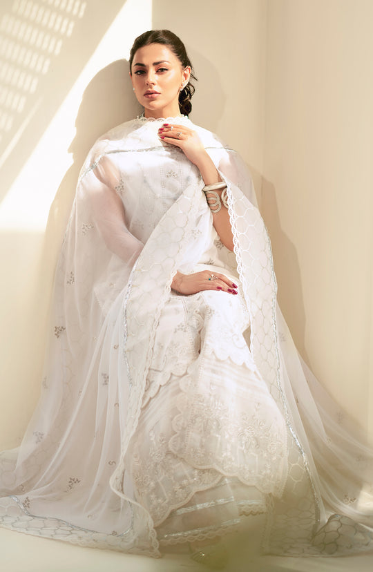 Shop Pearl White Embroidered Pakistani Salwar Kameez Dupatta Suit