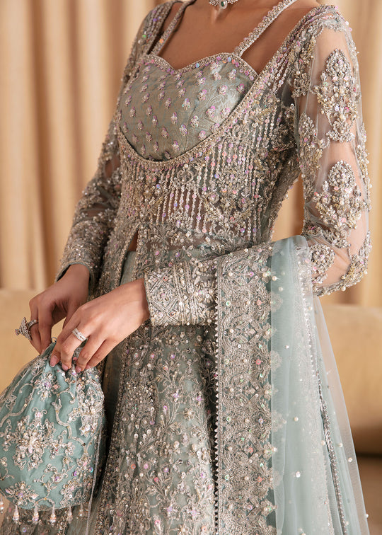 Shop Premium Ice Blue Embroidered Pakistani Wedding Dress Pishwas Lehenga