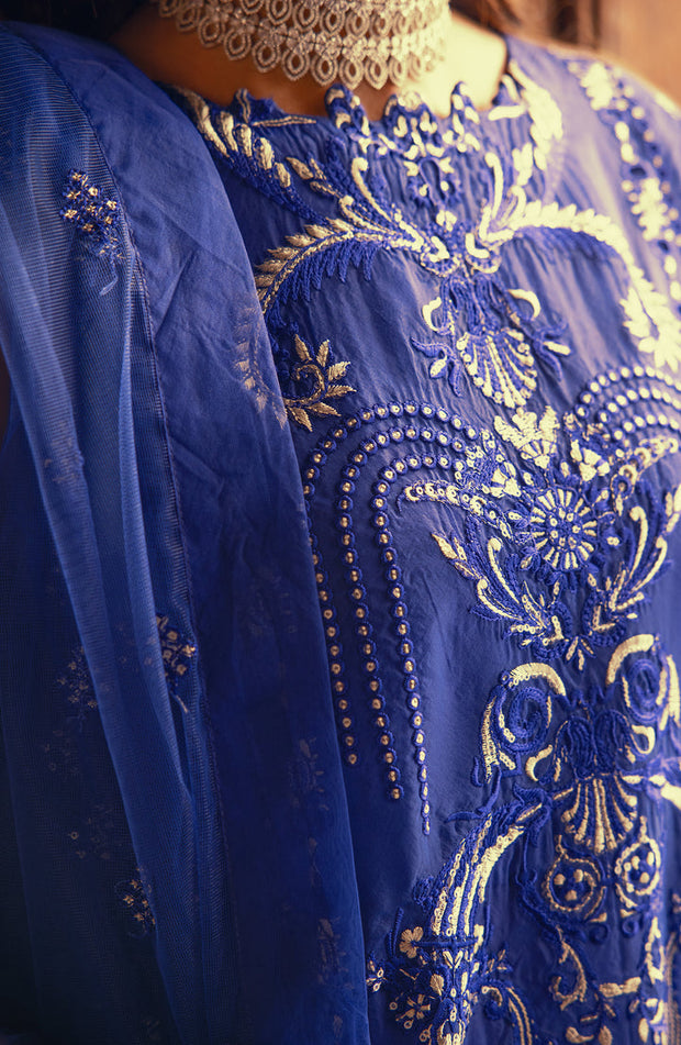 Shop Regal Blue Embroidered Pakistani Salwar Kameez Dupatta Suit 2023