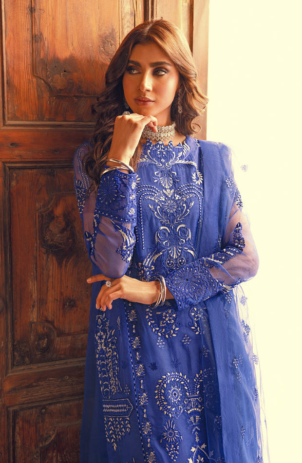 Shop Regal Blue Embroidered Pakistani Salwar Kameez Dupatta Suit
