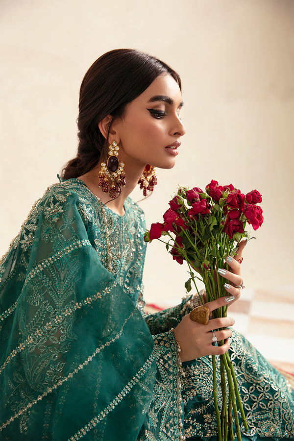 Shop Regal Green Embroidered Pakistani Wedding Dress Kameez Gharara 2023