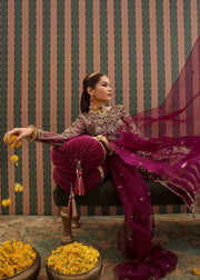 Shop Regal Plum Embroidered Pakistani Wedding Dress Kameez Trousers