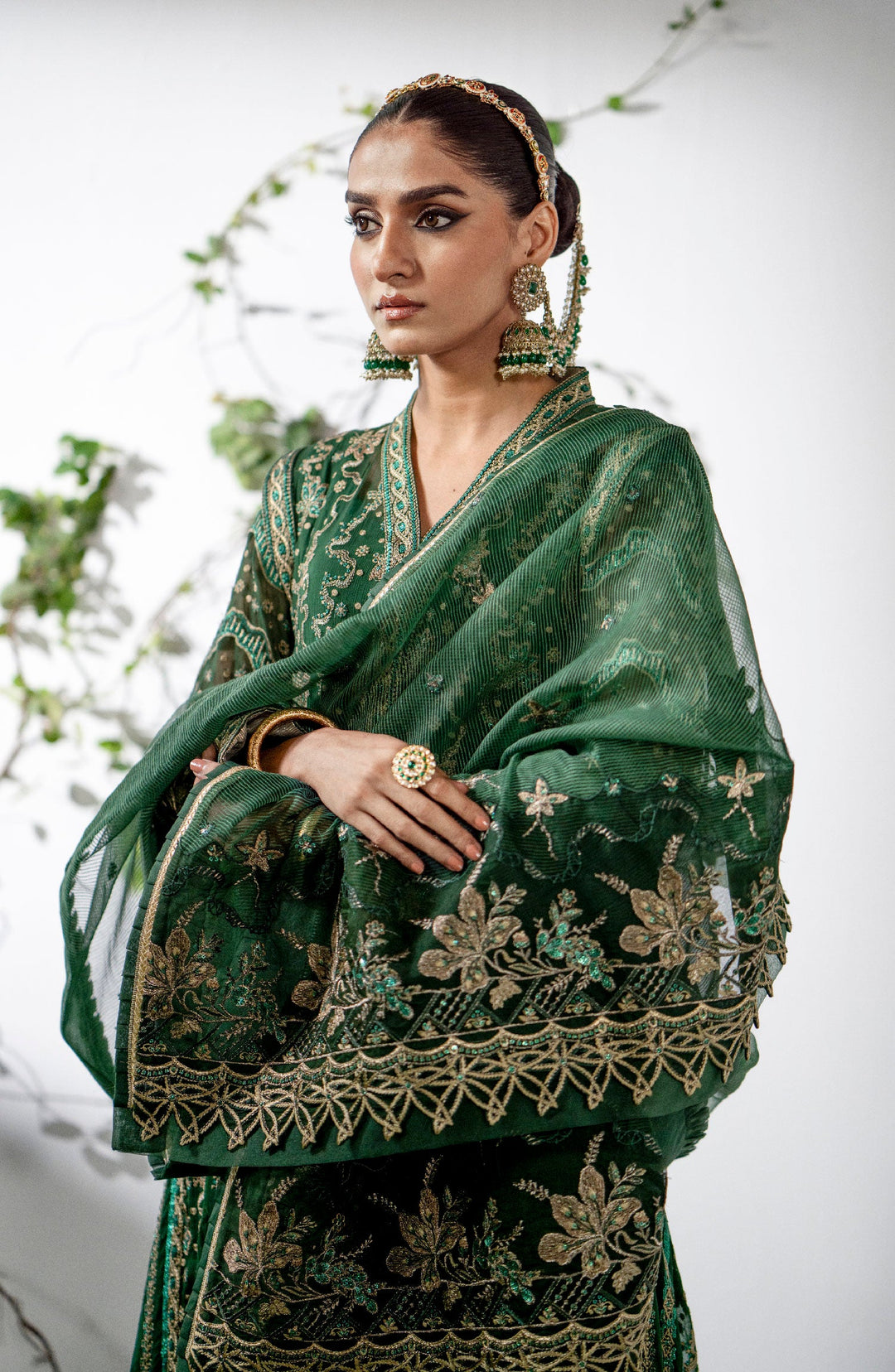 Shop Royal Bottle Green Embroidered Pakistani Wedding Dress Kameez Sharara