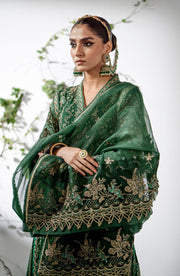 Shop Royal Bottle Green Embroidered Pakistani Wedding Dress Kameez Sharara