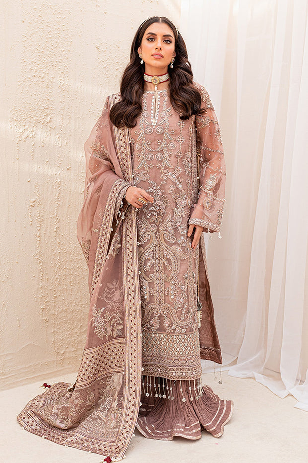 Shop Royal Brown Embroidered Pakistani Kameez Sharara Wedding Dress