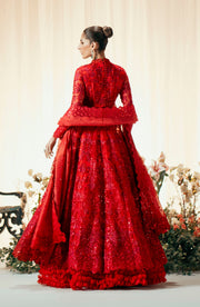 Shop Royal Deep Red Net Embellished Pakistani Wedding Dress Pishwas Frock