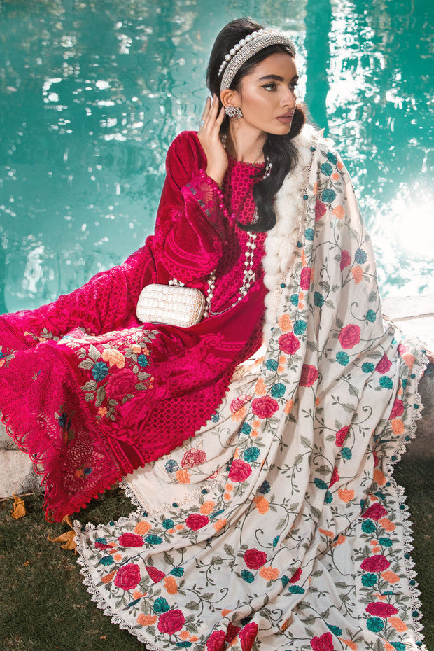 Shop Shocking Pink Embroidered Salwar Kameez with Creamy Dupatta
