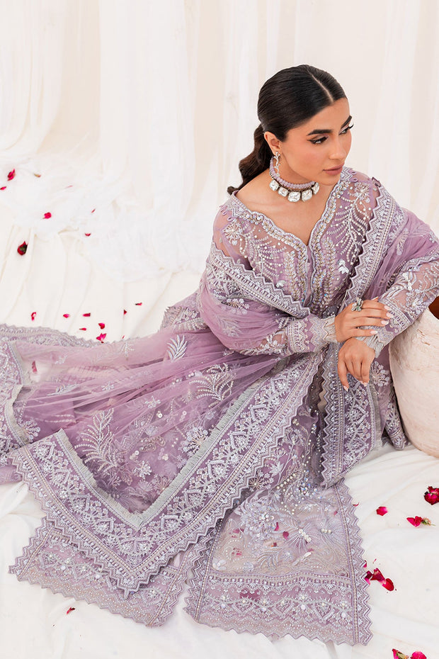 Shop Silver Embroidered Lilac Pakistani Open Gown Style Wedding Dress 2023