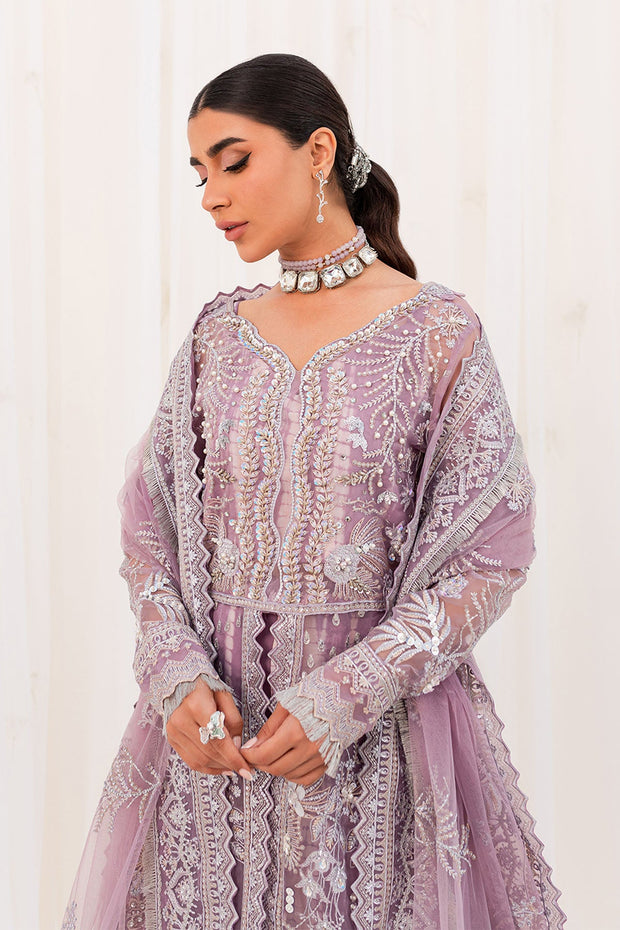Shop Silver Embroidered Lilac Pakistani Open Gown Style Wedding Dress