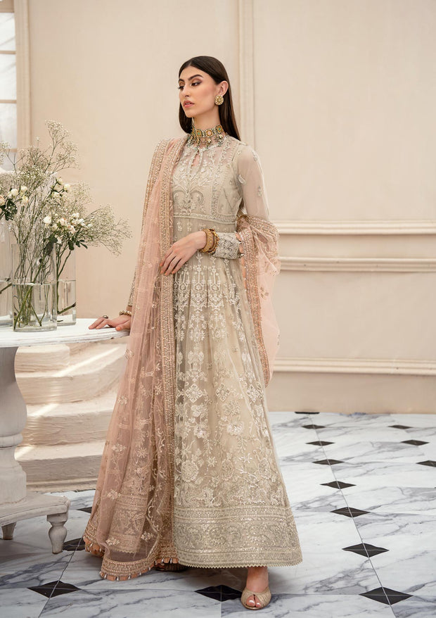 Shop Silver Peach Heavily Embellished Pishwas with Dupatta Wedding Dress
