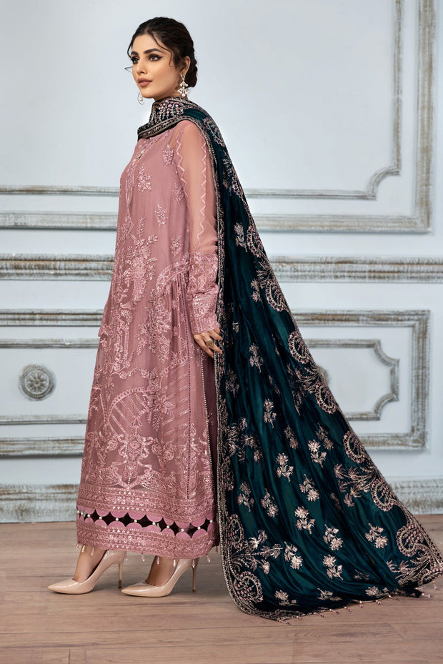 Shop Tea Pink Embroidered Pakistani Long Frock with Dupatta Party Wear