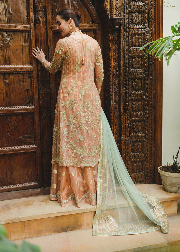 Shop Tea Pink Embroidered Pakistani Wedding Dress in Gown Lehenga Style