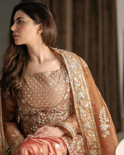 Shop Traditional Caramel Embroidered Pishwas Pakistani Wedding Dress