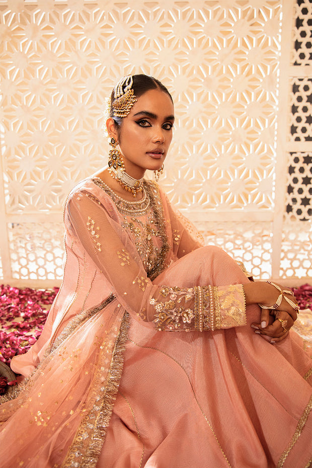 Shop Traditional Heavily Embellished Peach Frock Pakistani Wedding Dress 2023