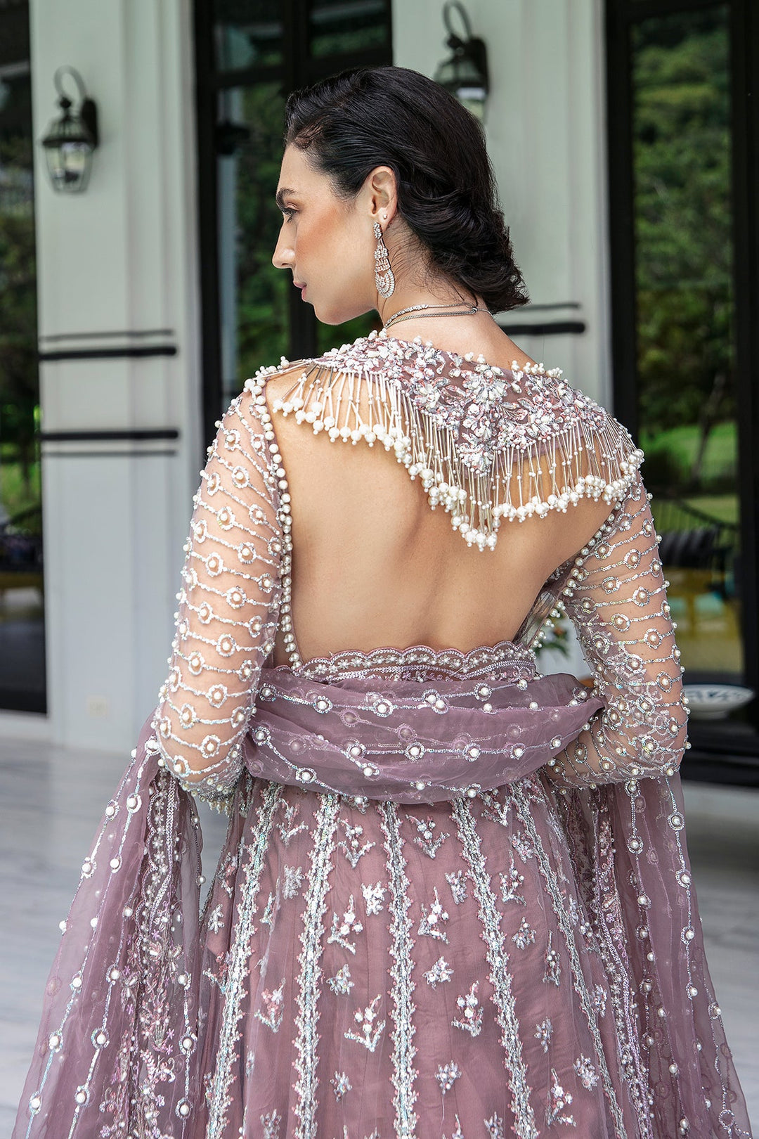 Shop Traditional Lilac Embroidered Pakistani Wedding Wear Long Pishwas Frock