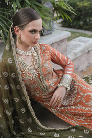 Shop Traditional Orange Embroidered Kameez Sharara Pakistani Wedding Dress