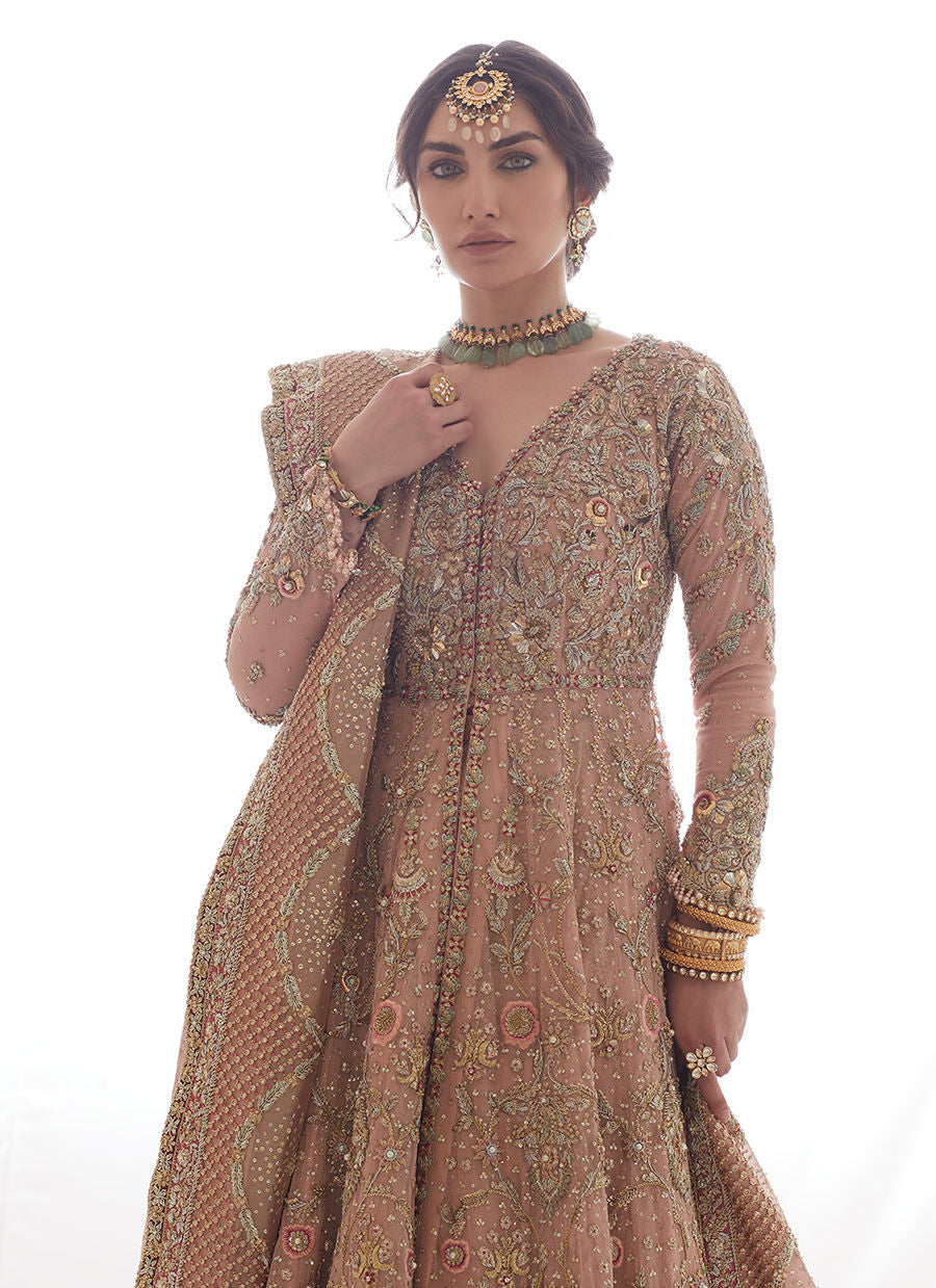 Sienna Rose Gold Hand Embroidered Pakistani Bridal Farshi Lehenga