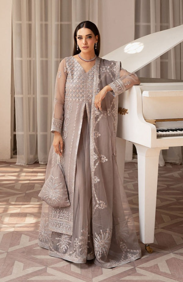 Silver Grey Embellished Gown Frock Pakistani Wedding Dress