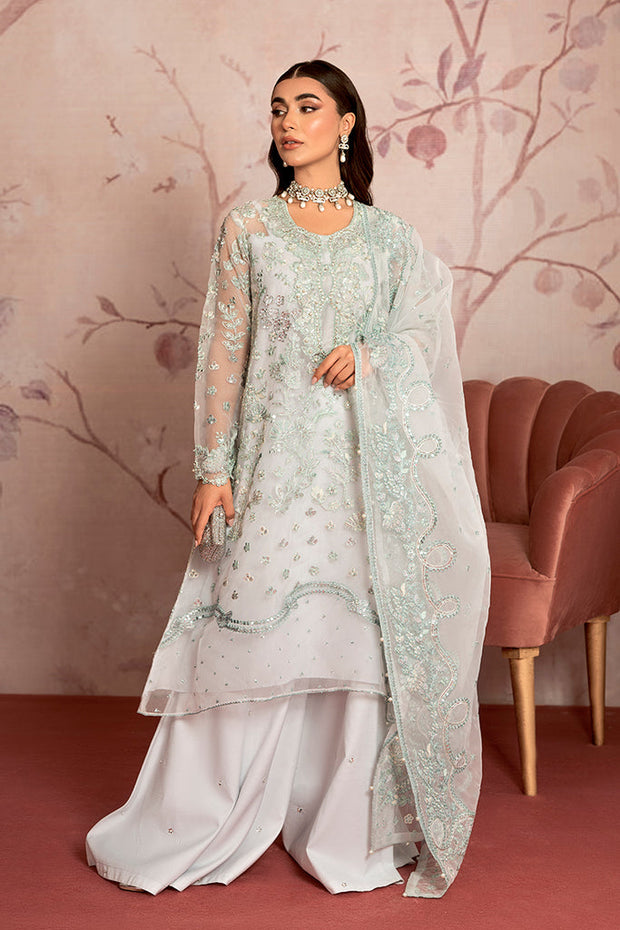 Silver Heavily Embellished Pakistani Kameez Sharara Dupatta Party Dress