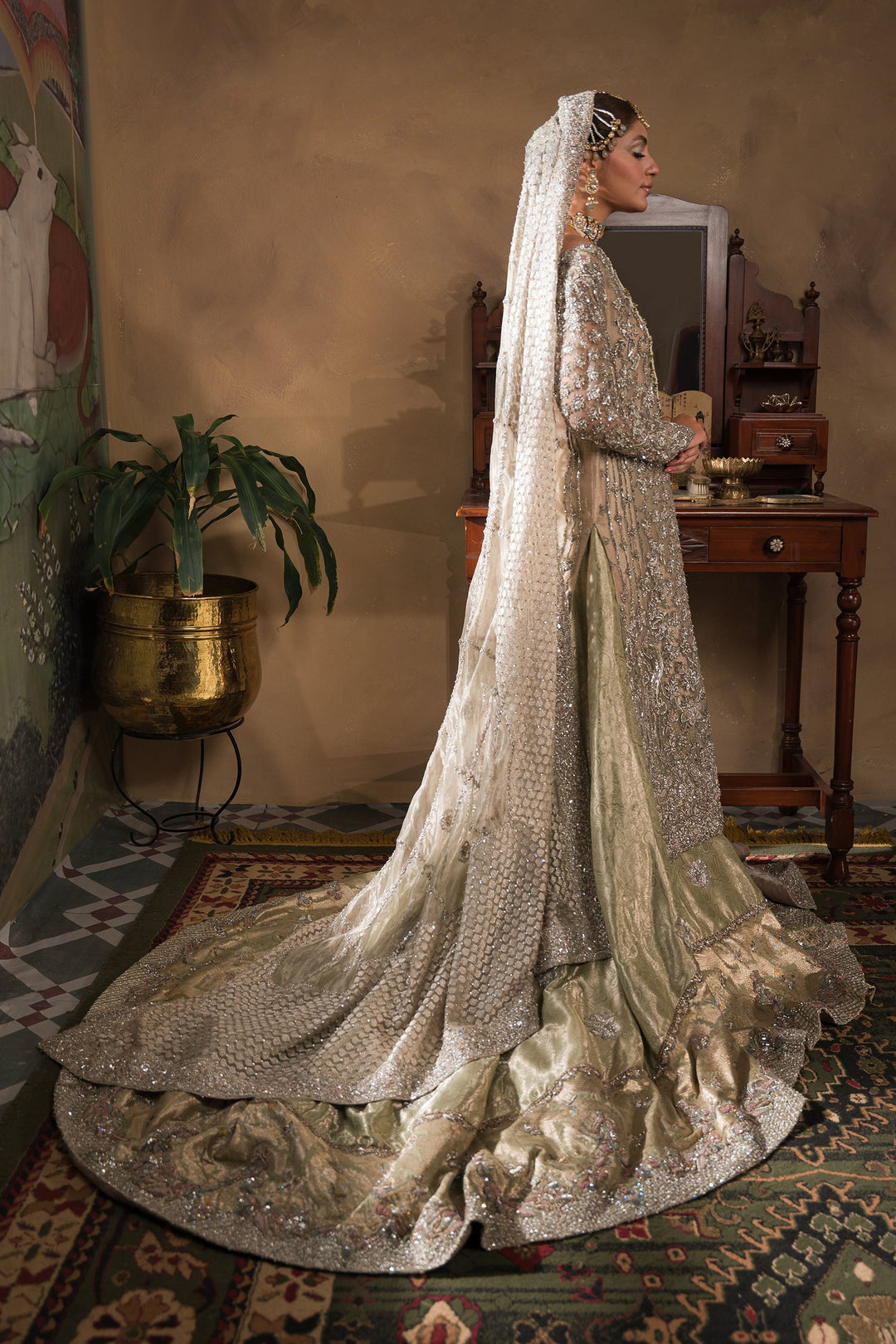 Silver Mint Pakistani Bridal Classic Farshi Bridal Lehenga