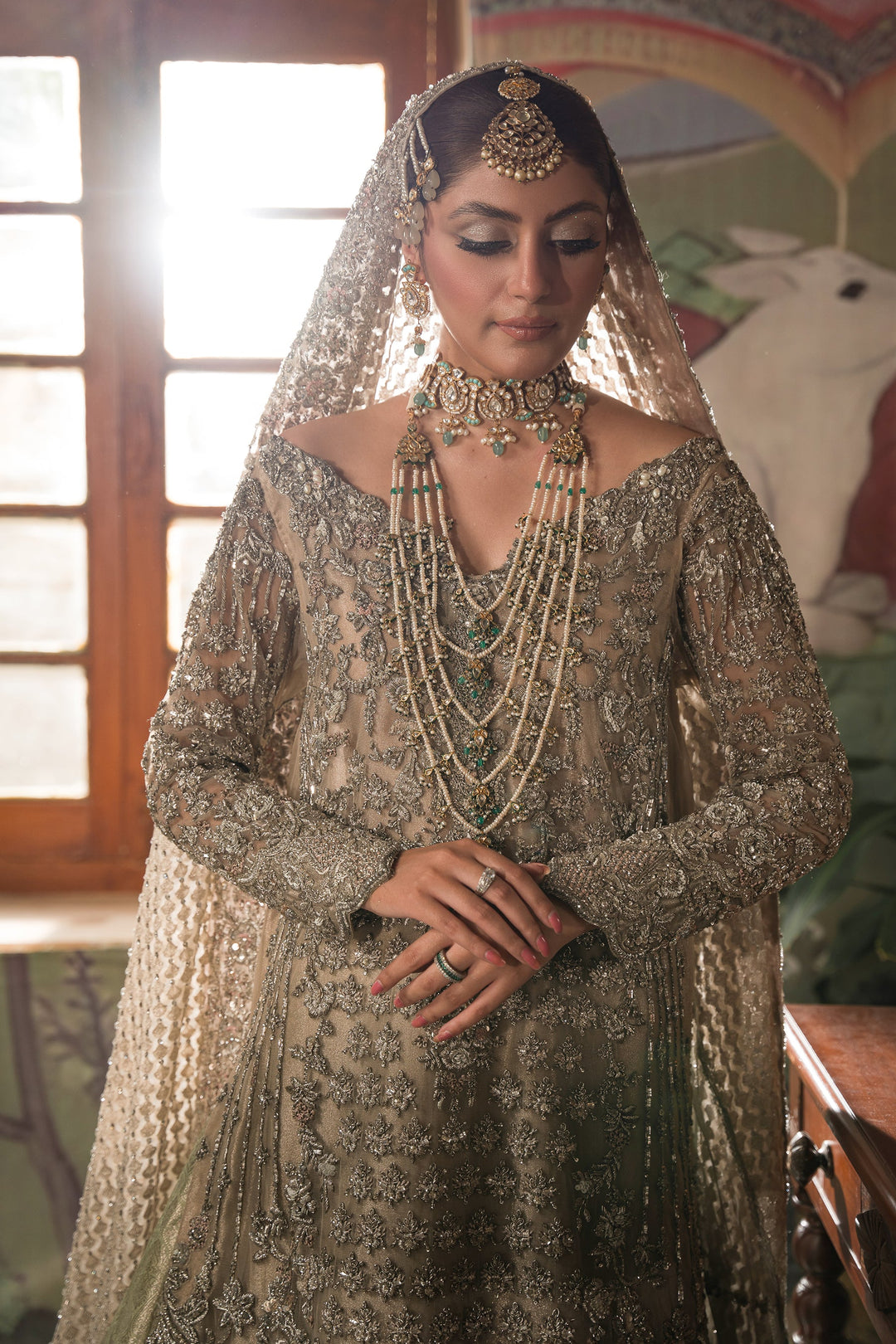 Silver Mint Pakistani Bridal Dress Classic Bridal Lehenga