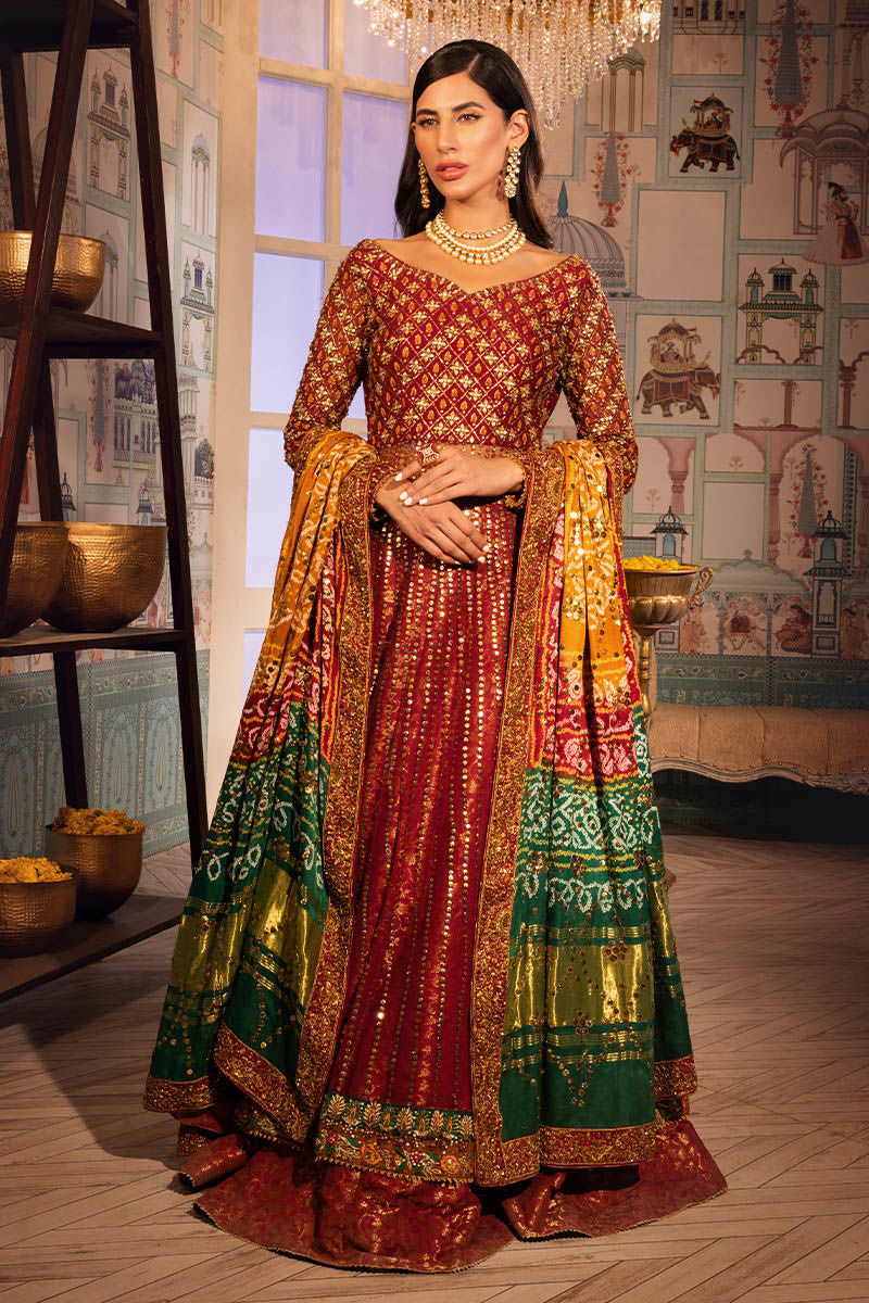 Sitara Chunri Pishwas Lehenga Pakistani Mehndi Dresses