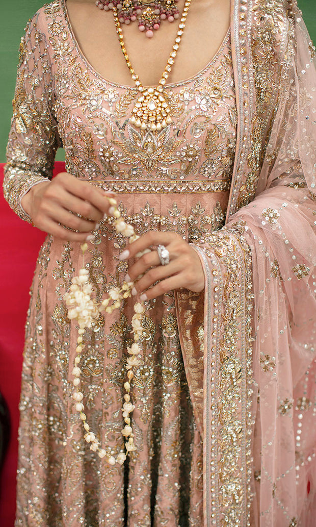 Soft Pink Pakistani Bridal Dress in Pishwas Frock Dupatta Style