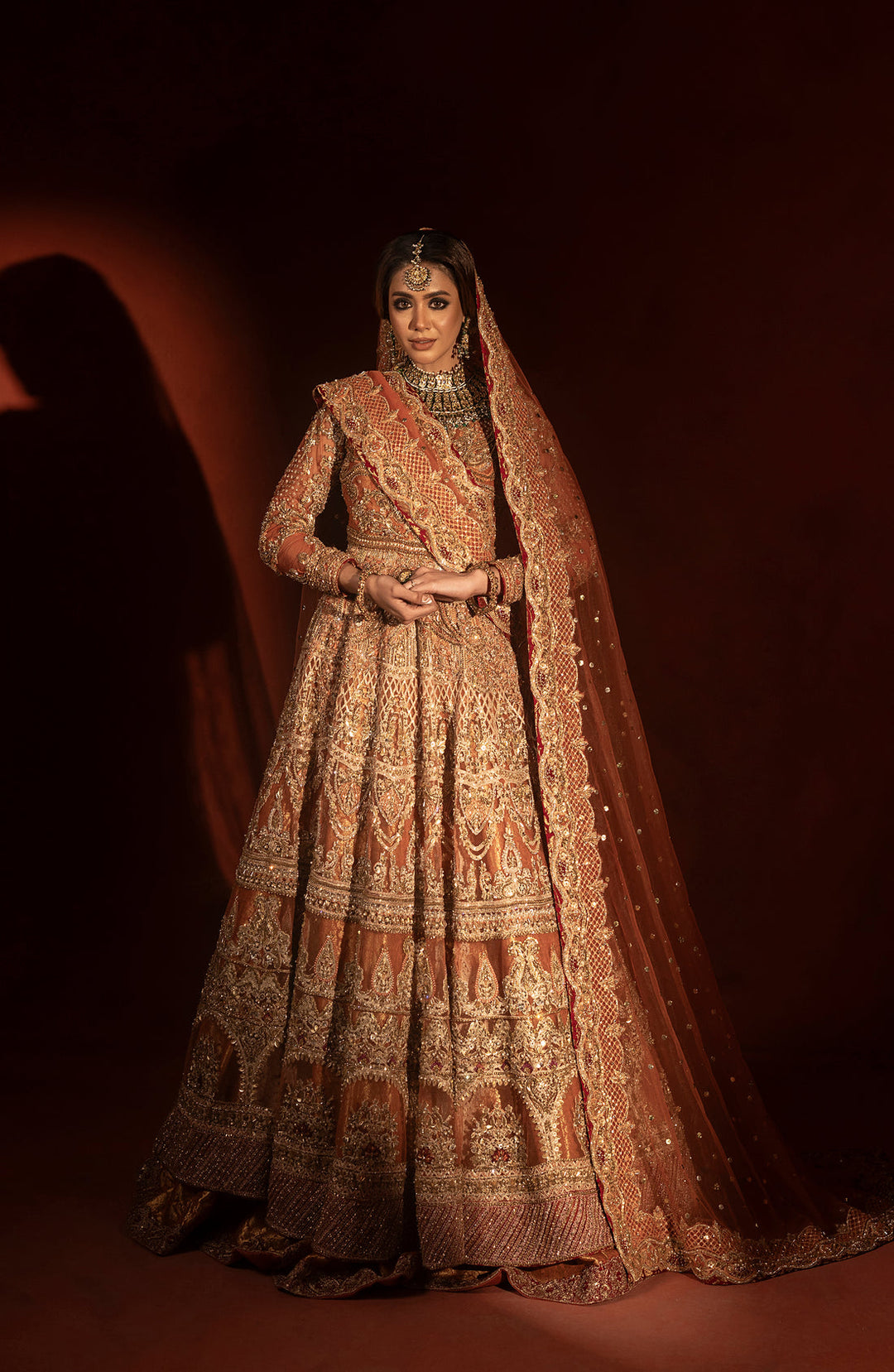 Rust Pishwas Bridal Lehenga - Exquisite Pakistani Bridal Dresses