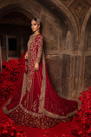 Stunning Pakistani Bridal Red Dress in Kameez and Lehenga Style