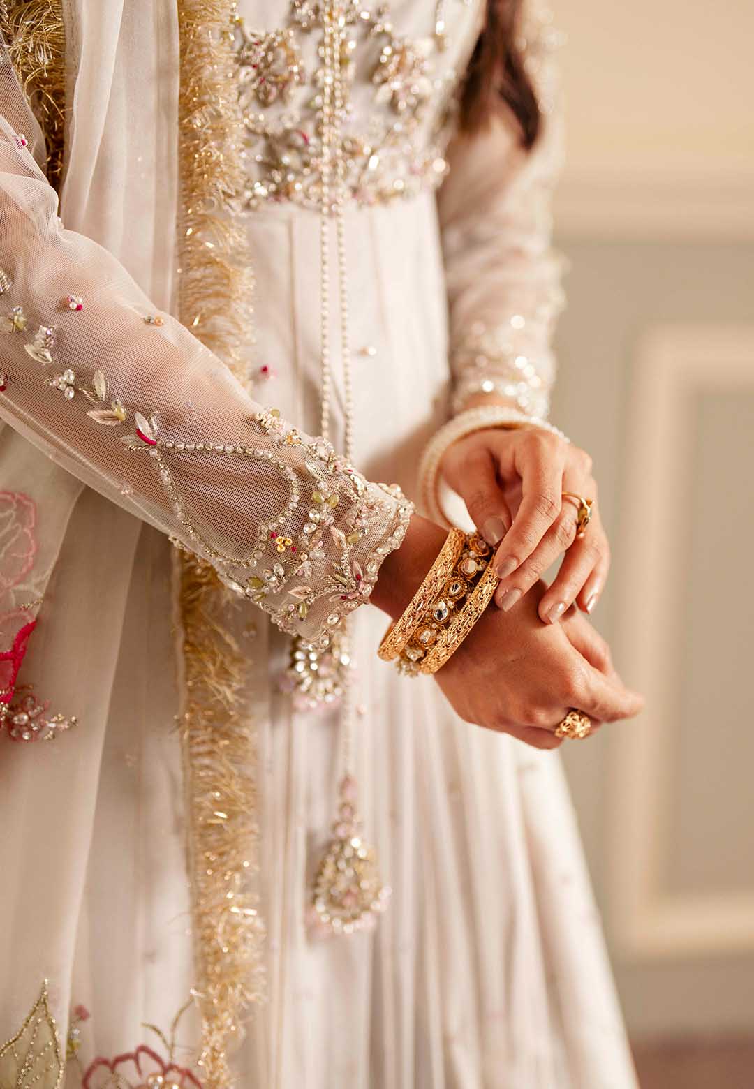 Pakistani Wedding Dress in White Net Pishwas Style