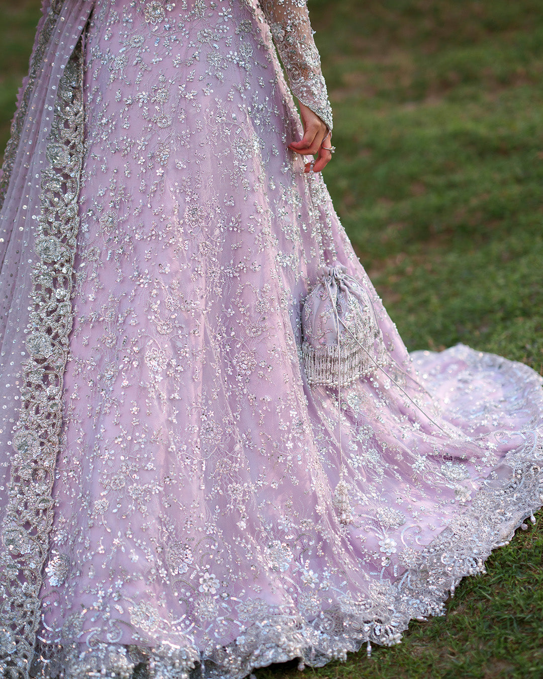 Stunning Pakistani Bridal Dress in Open Gown and Lehenga Style